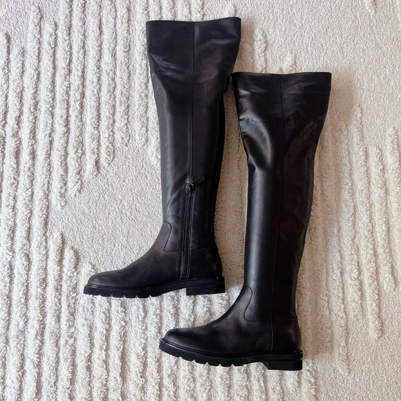 Stuart Weitzman Chicago Over-the-Knee Lug Boots Black Leather US 8.5 - Picture 3 of 10